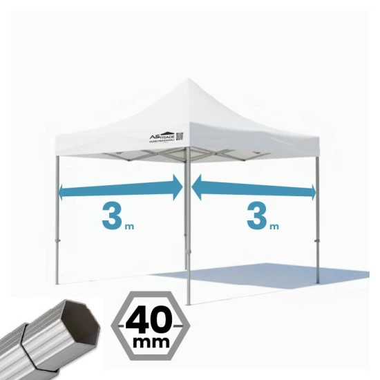 Gazebo professionale richiudibile 3x3 metri struttura esagonale Ø 40 mm
