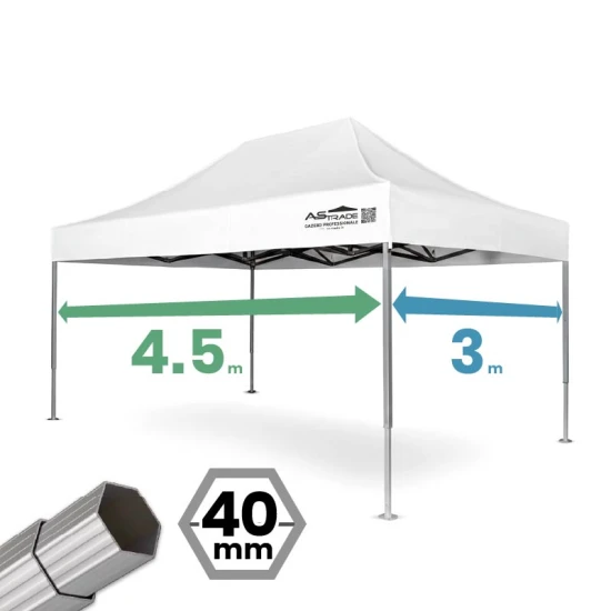Gazebo 3x4,5 professionale richiudibile con struttura esagonale Ø 40 mm