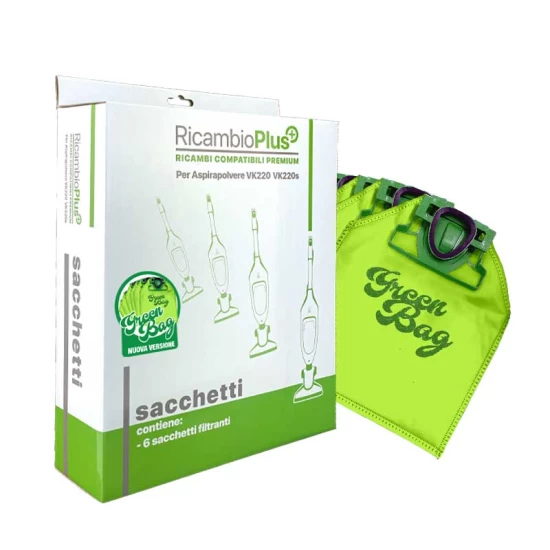 scatola sacchetti compatibili per folletto vk200 220s in tessuto verde