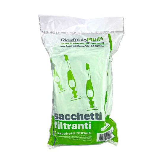 Sacchetti 6 pz  Folletto VK140 150 Ricambio Plus  GREEN BAG  in busta