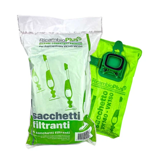 Sacchetti 6 pz  Folletto VK140 150 Ricambio Plus  GREEN BAG  in busta