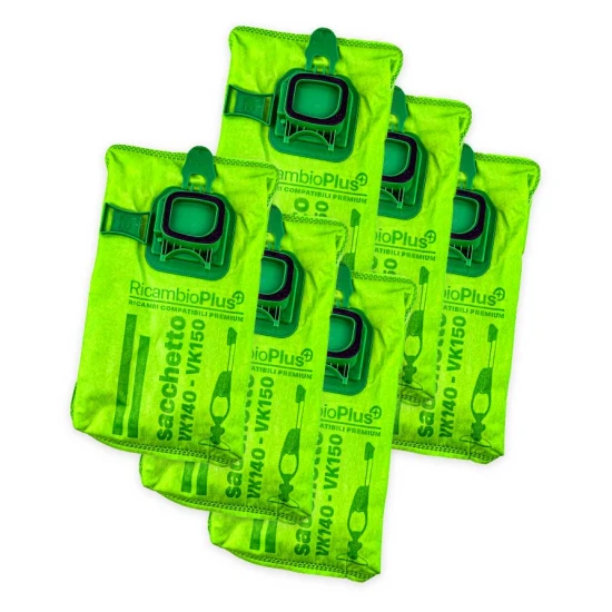 Sacchetti 6 pz  Folletto VK140 150 Ricambio Plus  GREEN BAG  in busta