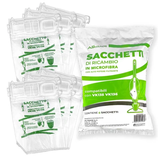 Sacchetti 6 pezzi in busta per Folletto VK135-136  LUX- 2023 Ricambi Compatibili Folletto