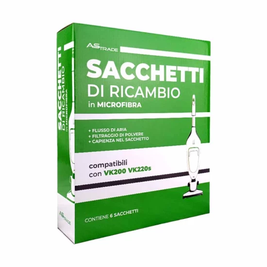 Sacchetti microfibra 6 pezzi in scatola per Folletto VK200 - 220s- NUOVA LINEA Ricambi Compatibili Folletto