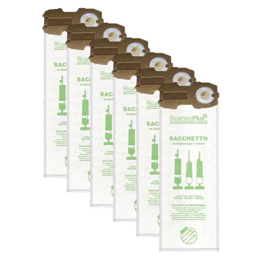 Sacchetti microfibra 6 pezzi in busta per Folletto VK120 - 121- 122 - RICAMBIO PLUS RP+ per VK120 121 122