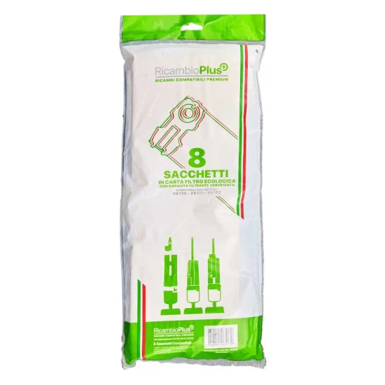Sacchetti 8 pezzi in busta per Folletto VK120-121-122 - RICAMBIO PLUS RP+ per VK120 121 122