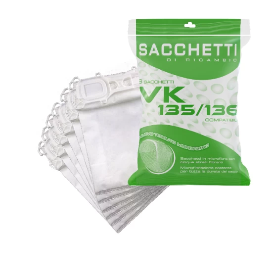 Sacchetti Microfibra 6 pezzi per Folletto VK 135 136 Ricambi Compatibili Folletto