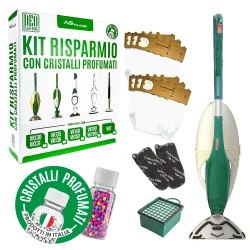 Kit Risparmio compatibile VK130 e VK131 con 6 sacchetti, 2 filtri ai carboni attivi antiodore, 1 filtro HEPA e cristalli profumati 100 g